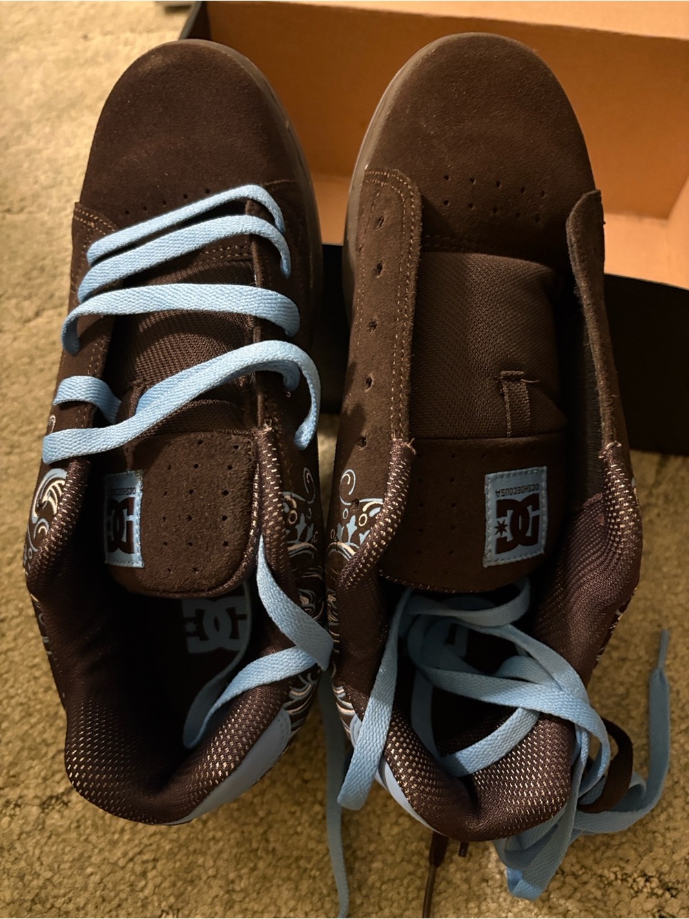 DC Brown Suede Sneakers with Light Blue Accents - Picture 3 of 6
